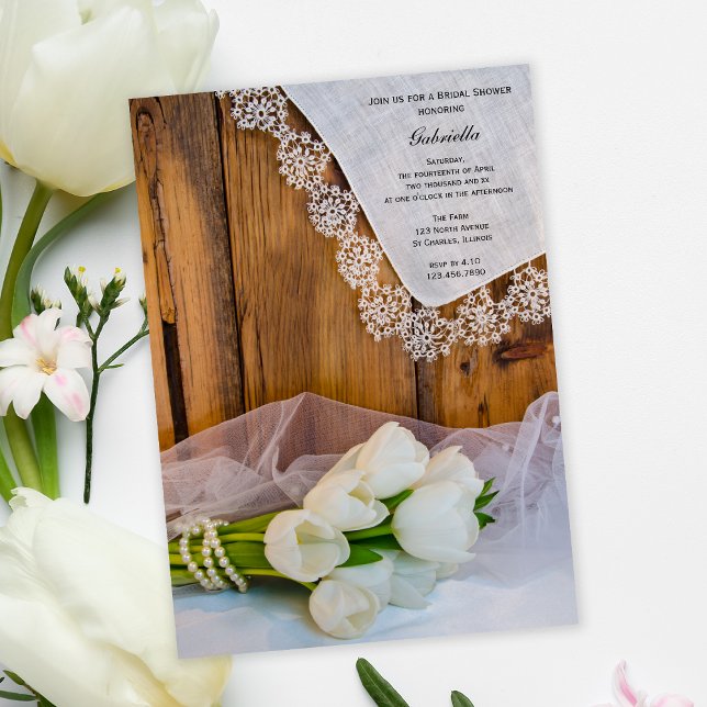 Invitation Tulipes blanches rustiques Fête des mariées de la  (Créateur téléchargé)