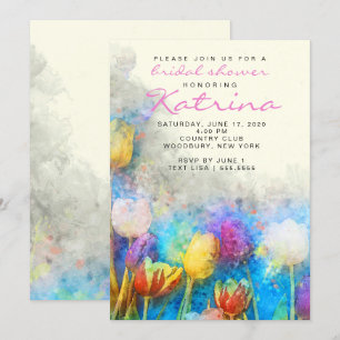 Invitation Tulipes coloré Aquarelle Fête des mariées florale