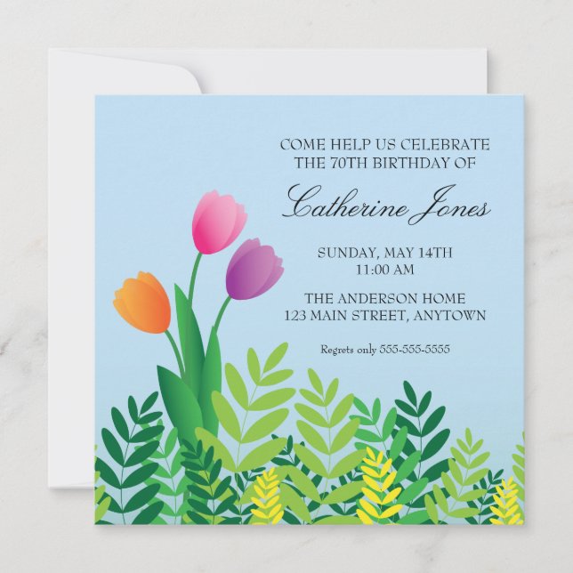 Invitation Tulipes colorées 70e anniversaire (Devant)