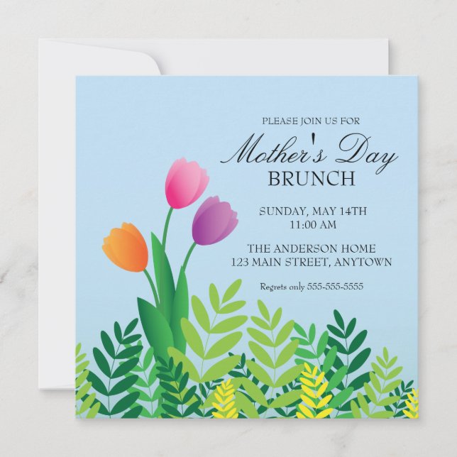 Invitation Tulipes colorées Fête des mères Brunch (Devant)