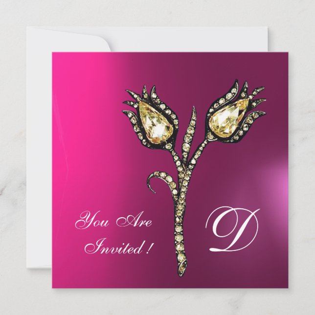 Invitation TULIPES DIAMANT MONOGRAMME ,Rose Fuchsia Violet (Devant)