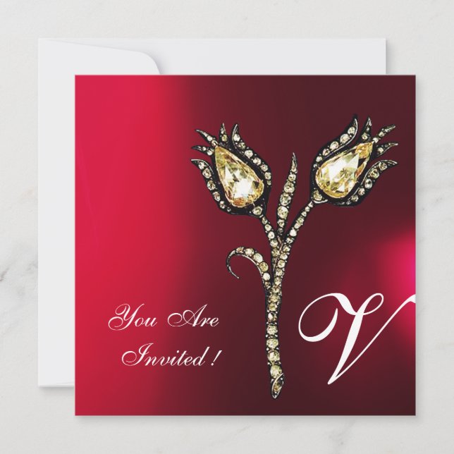 Invitation TULIPES DIAMANT MONOGRAMME, Rouge Bourgogne Blanc (Devant)