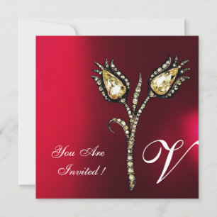 Invitation TULIPES DIAMANT MONOGRAMME, Rouge Bourgogne Blanc
