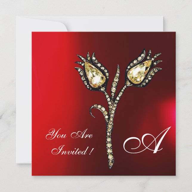 Invitation TULIPES DIAMANT MONOGRAMME ,Rouge Bourgogne Blanc (Devant)