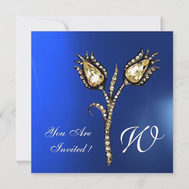 Invitation TULIPES DIAMANT MONOGRAMME , Saphir Bleu (Devant)