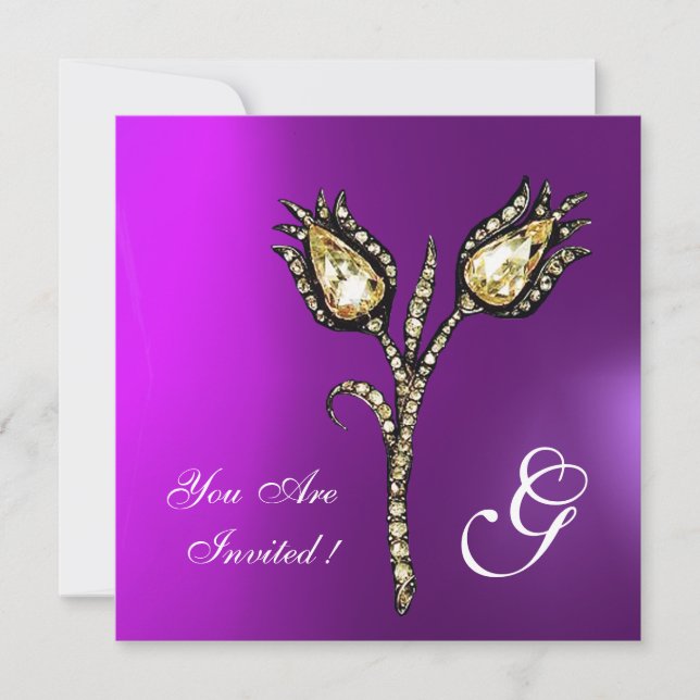 Invitation TULIPES DIAMANT MONOGRAMMÉES , Violet Pourpre (Devant)