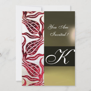 Invitation TULIPES EN DAMASSÉ VELVOUR ROUGE MONOGRAMME Bourgo
