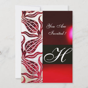 Invitation TULIPES EN DAMASSÉ VELVOUR ROUGE MONOGRAMME Bourgo