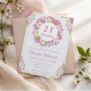 Invitation Tulipes et jonquilles aquarelles pour anniversaire