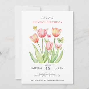 Invitation Tulipes Florales Aquarelle Péché