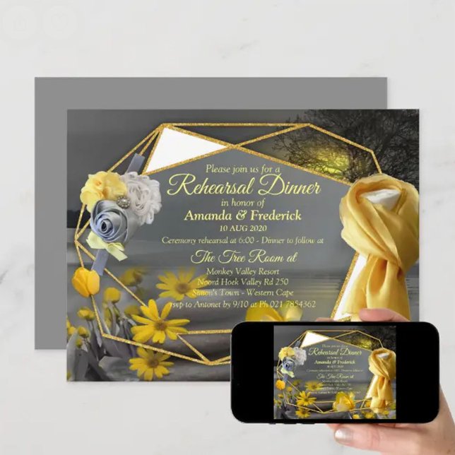 Invitation Tulipes gris et jaunes, marguerites au coucher du  (Gray and yellow tulips, daisies with a sunset invitation)