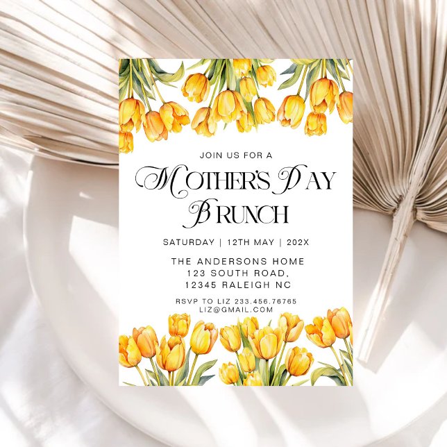 Invitation Tulipes Jaunes Modernes Fête des Mères Florales Br (Créateur téléchargé)