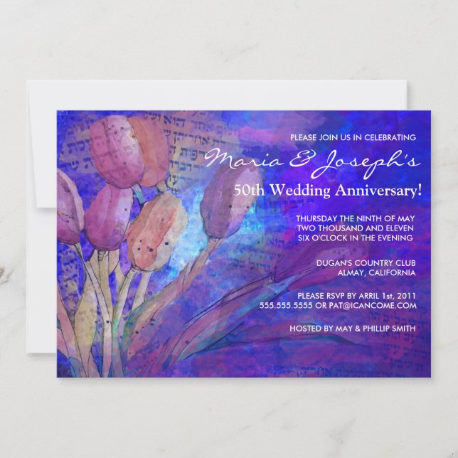Invitation Tulipes Mariage juif Anniversaire du Parti Invitat (Devant)