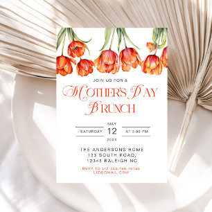 Invitation Tulipes oranges modernes Fête des mères Brunch Inv