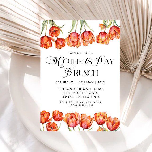 Invitation Tulipes oranges modernes Fête des mères florales B (Créateur téléchargé)