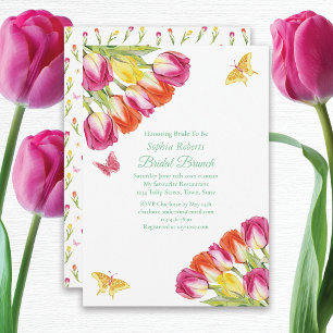 Invitation Tulipes & Papillons Blanc Petit-déjeuner de mariag