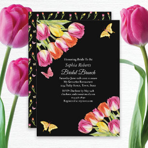 Invitation Tulipes & Papillons Petit déjeuner de mariage noir