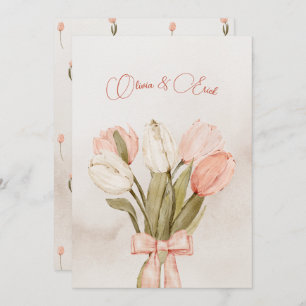 Invitation Tulipes rose pastel fleurs arc mariage
