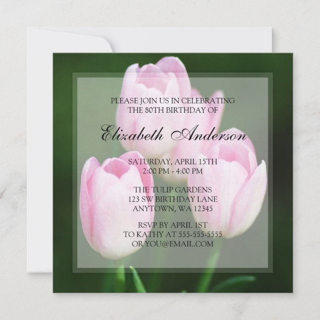 Invitation Tulipes roses 80e anniversaire (Devant)