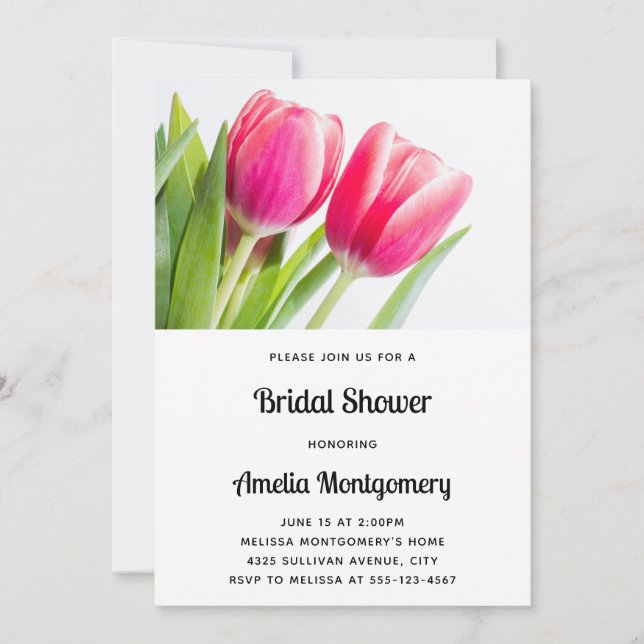 Invitation Tulipes roses avec Fête des mariées photo Feuille  (Devant)