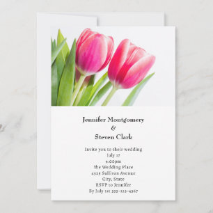 Invitation Tulipes roses avec Mariage photo Feuille vert