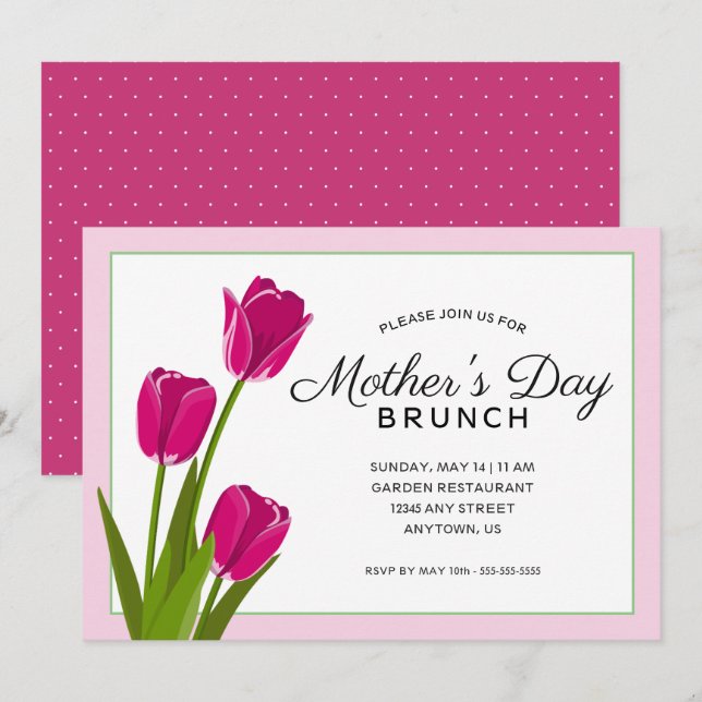 Invitation Tulipes roses | Brunch Fête des Mères (Devant / Derrière)