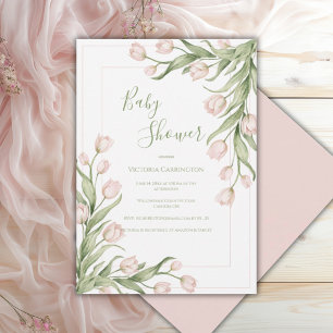 Invitation Tulipes roses Élégant Shower de Bébé Floral 
