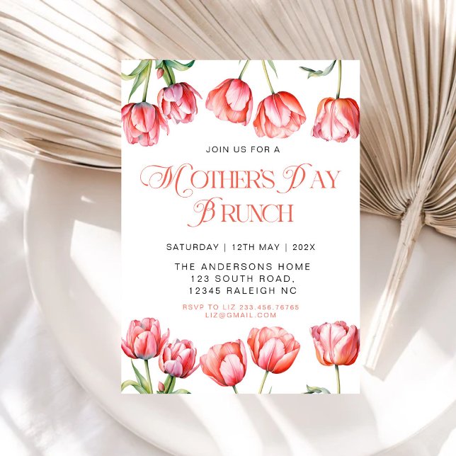 Invitation Tulipes roses modernes Fête des mères florales Bru (Créateur téléchargé)