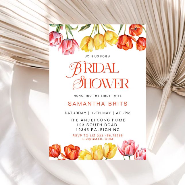 Invitation Tulipes roses oranges modernes Fête des mariées fl (Créateur téléchargé)