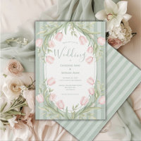Tulipes roses rayure vert sauge Mariage vintage
