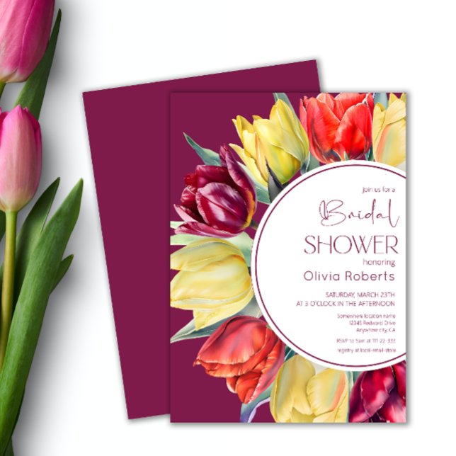 Invitation Tulipes rousses de printemps Aquarelle Douche nupt (Créateur téléchargé)