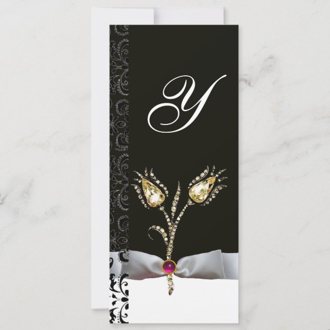 Invitation TULIPS DE DIAMONNAGE, Monogramme de Damas noir ros (Devant)