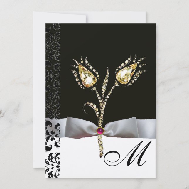 Invitation TULIPS DE DIAMONNAGE, Monogramme de Damas noir ros (Devant)