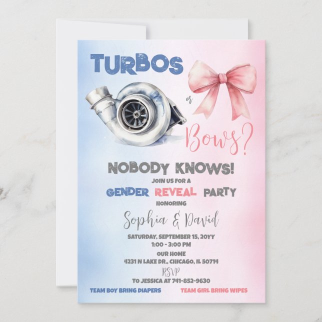 Invitation Turbos ou arcs Genre Reveal Party (Devant)
