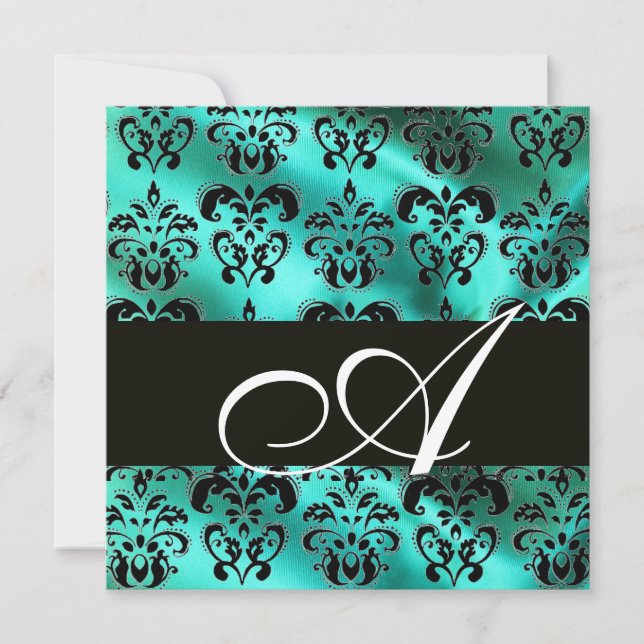 Invitation TURQUASE SILK VERT DAMASK CLOS MONOGRAM, blanc (Devant)