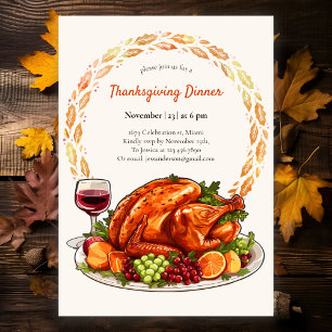Invitation Turque moderne Aquarelle d'automne Thankesgiving
