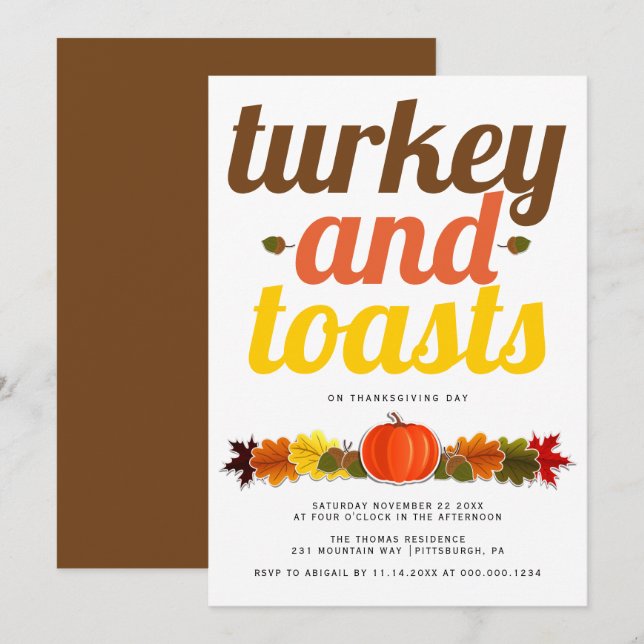 Invitation Turquie et toasts typographie moderne Friendsgivin (Devant / Derrière)