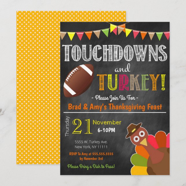 Invitation Turquie et Touchdowns Friendsgiving Party Invitati (Devant / Derrière)