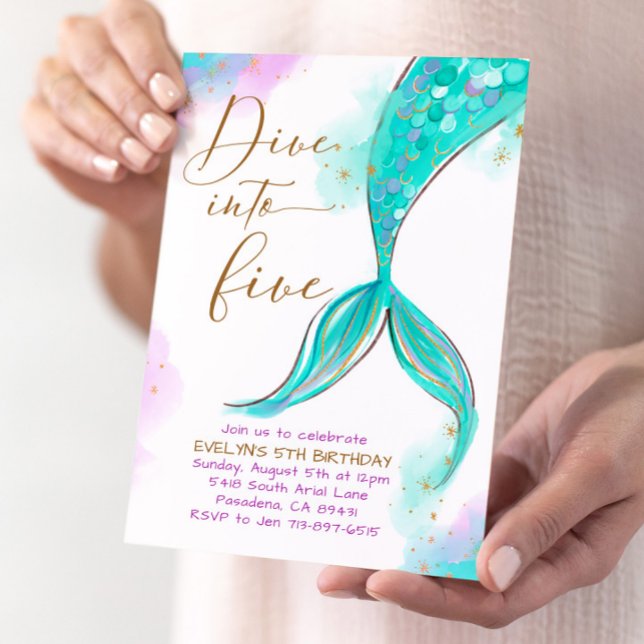 Invitation Turquois Mermaid Plonge Dans Cinq Anniversaires (Créateur téléchargé)