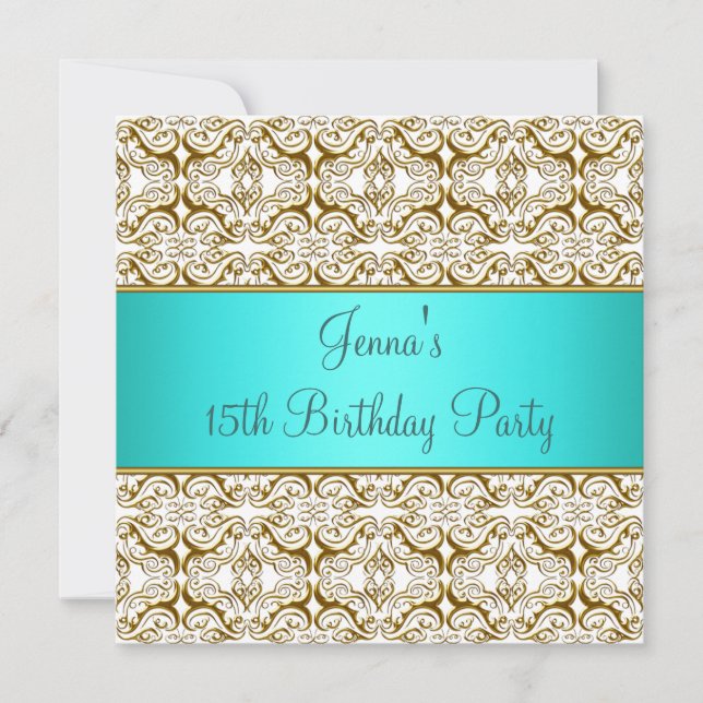 Invitation turquoise 15e anniversaire de fête Bleu (Devant)