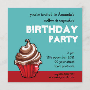 Invitation turquoise à l'anniversaire du café roug