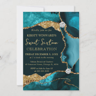 Invitation Turquoise Agate & Paillettes d'Or Sweet Sixteen