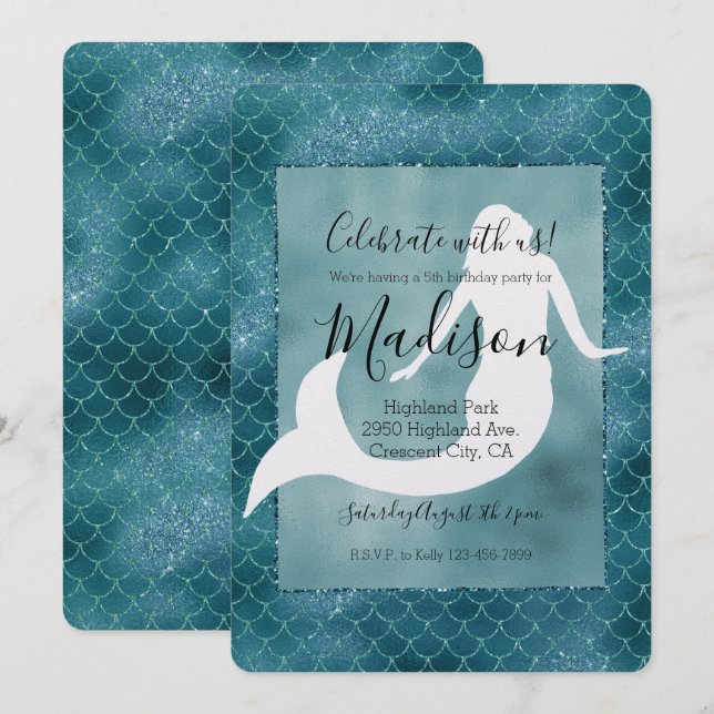 Invitation Turquoise Aqua Blue Parties scintillant Éperche Si (Devant / Derrière)