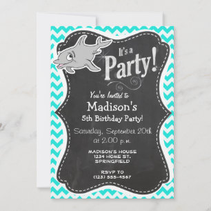 Invitation Turquoise, Aqua Color Chevron; Dauphin