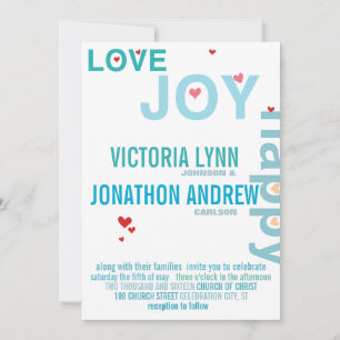Invitation Turquoise Aqua Red Heart Mariage de typographie mo