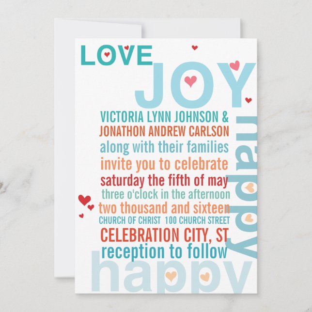 Invitation Turquoise Aqua Rouge Inséparable de typographie mo (Devant)