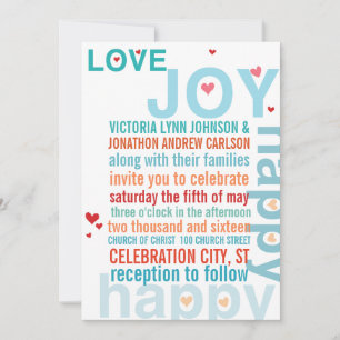 Invitation Turquoise Aqua Rouge Inséparable de typographie mo