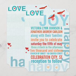 Invitation Turquoise Aqua Rouge Inséparable de typographie mo