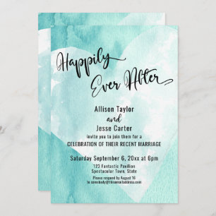 Invitation Turquoise Aquarelle blanche Coeur Heureux Jamais A