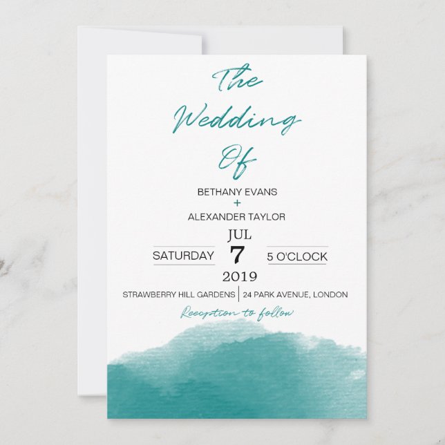 Invitation Turquoise Aquarelle bleu moderne Script (Devant)